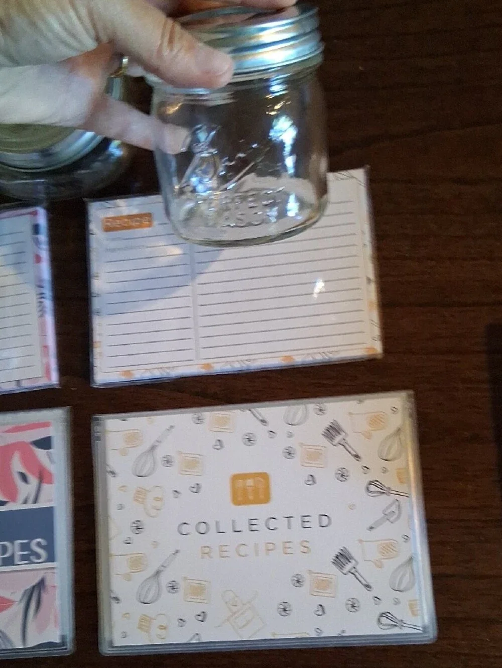 Recipe Card and Ball Mason Jar Set - Pink & Cream Collected Recipes NEW